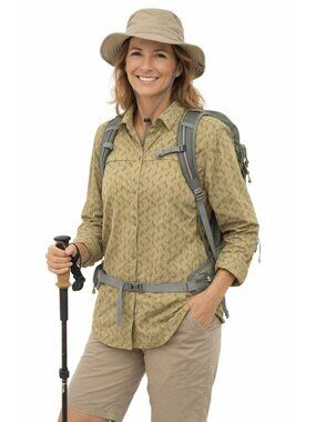 REI Co-Op Columbia Outdoor Hiking Moisture Wisk Lightweight Shirt Green Womens L
